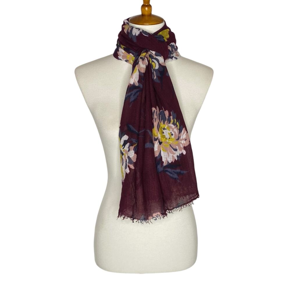 Ann Taylor Scarf Purple Floral Fringed Lightweight Wrap Shawl Cottagecore Boho